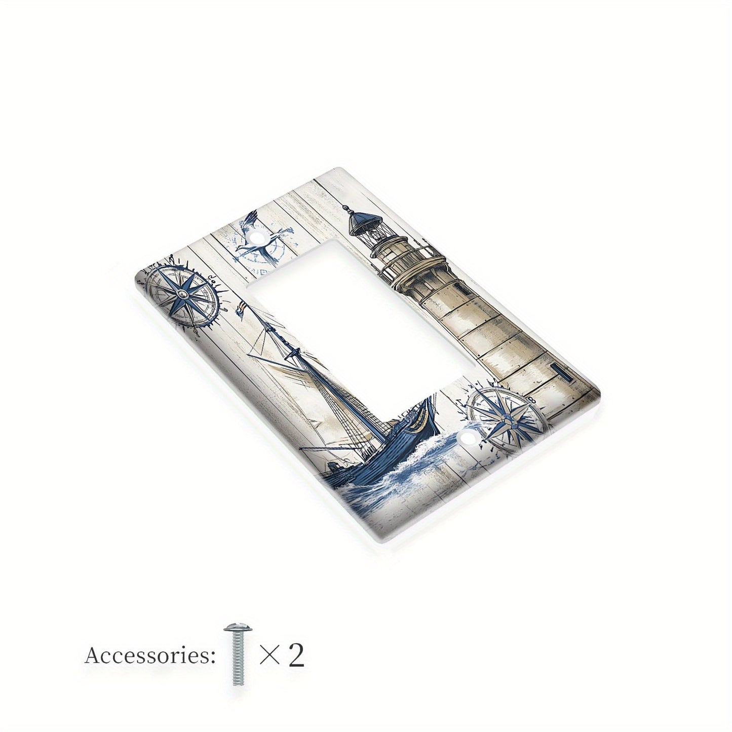 Nautical sailboat lighthouse print switch plate cover for easy-to-clean home decor, available in 1-gang or 2-gang sizes.