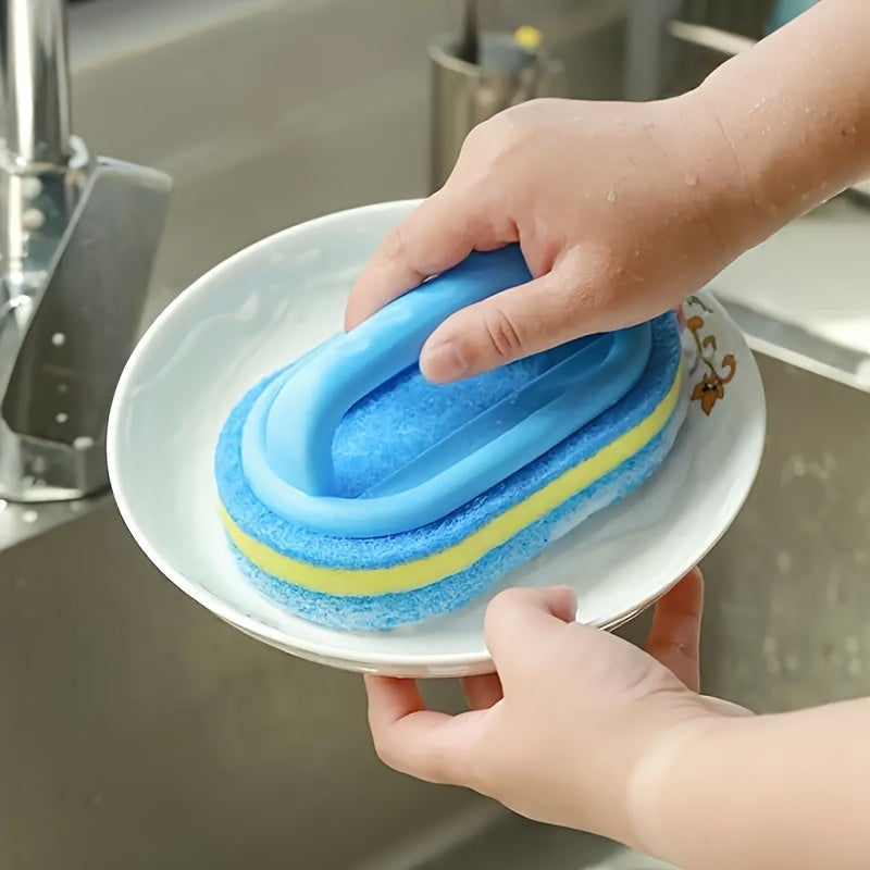 This versatile sponge cleaning brush can handle a variety of cleaning tasks in the bathroom, bathtub, and on tile surfaces. It is also great for kitchen cleaning, dishwashing, and pot scrubbing. With its durable design and powerful stain removal