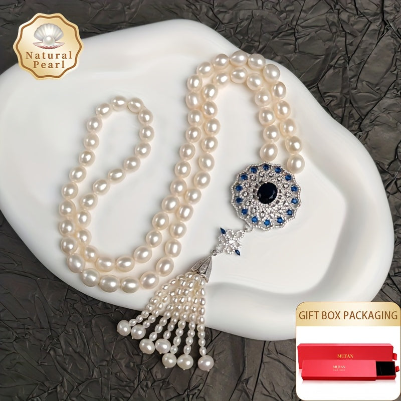 MUFAN Elegant Luxury Pearl Necklace for Women featuring 8-9mm Natural Freshwater Pearls and Synthetic Cubic Zirconia. This versatile piece is perfect for daily wear or special occasions, making it a great gift option. Compatible with June birthstones. No