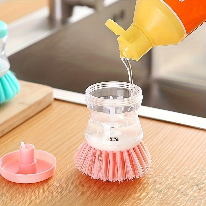 Get a Press-Type Liquid Dishwashing Brush with Cover for Stain Removal - Stylish, Elegant, and Easy to Use! This Multifunctional Non-Stick Oil Brush is Gentle on Pots and Pans, with Plastic Bristles for Efficient Kitchen Cleaning.