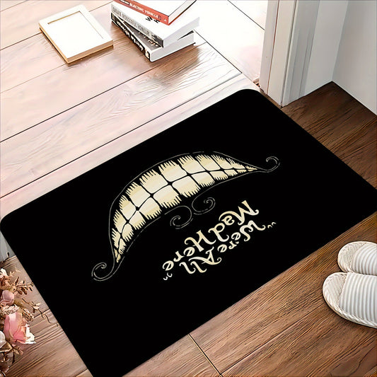 Welcome to Cheshire Smile Doormat - A soft and absorbent entrance mat made from polyester fleece, featuring a charming tooth and letter print design. This 1cm thick mat is anti-slip and perfect for your living room, bedroom, front door, or hallway. Add a