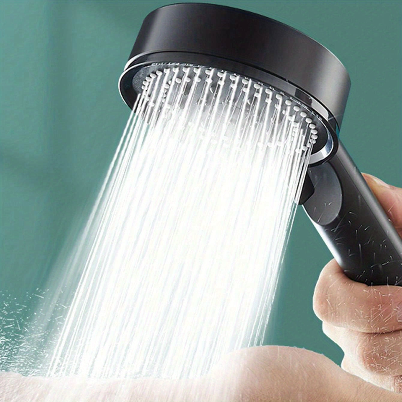 1-piece black shower head with five-speed settings and stop button, pressurized spray for home bathroom water heater, fluffy lotus design, bath set with rain shower.