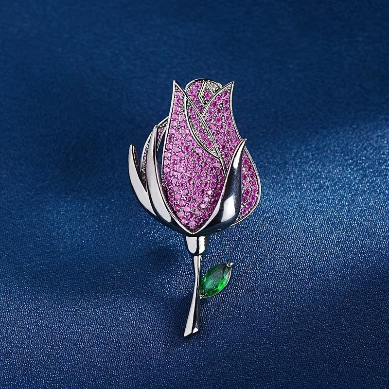 1 ta nafis atirgul gullari brosh pin, rhinestone'lar bilan bezatilgan, erkaklar va ayollar kostyumlari va ko'ylaklari uchun mos, zamonaviy moda aksessuari