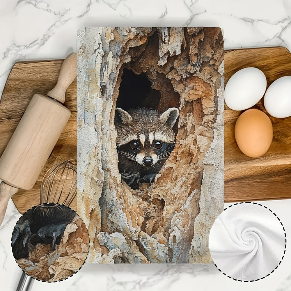 Ideal for both holiday decor and everyday use, these 2 pieces of ultra soft kitchen towels feature a cute raccoon peeking design. They are highly absorbent, machine washable dish hand towels that measure 40.64x60.96 cm.