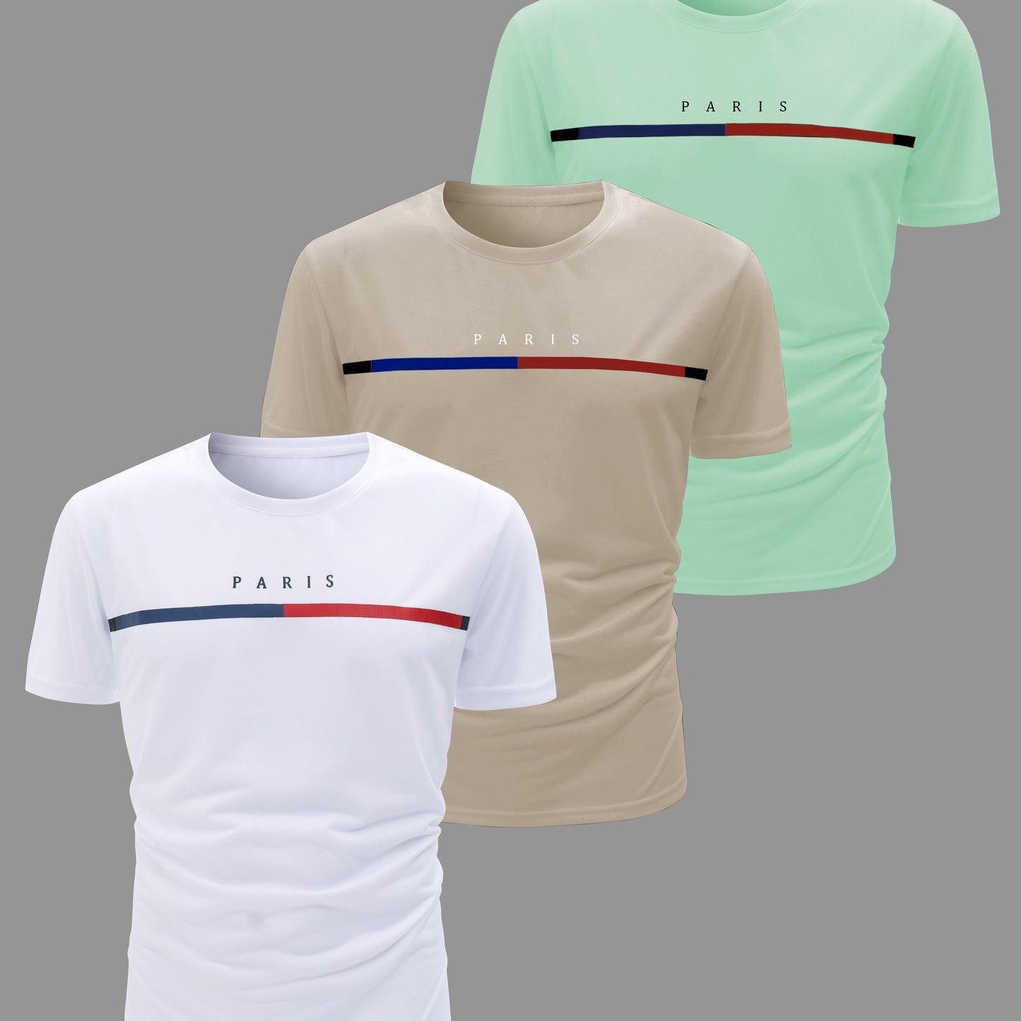 3 Men's Casual Short Sleeve Crew Neck T-shirts, ideal for summer activities and outdoor wear.