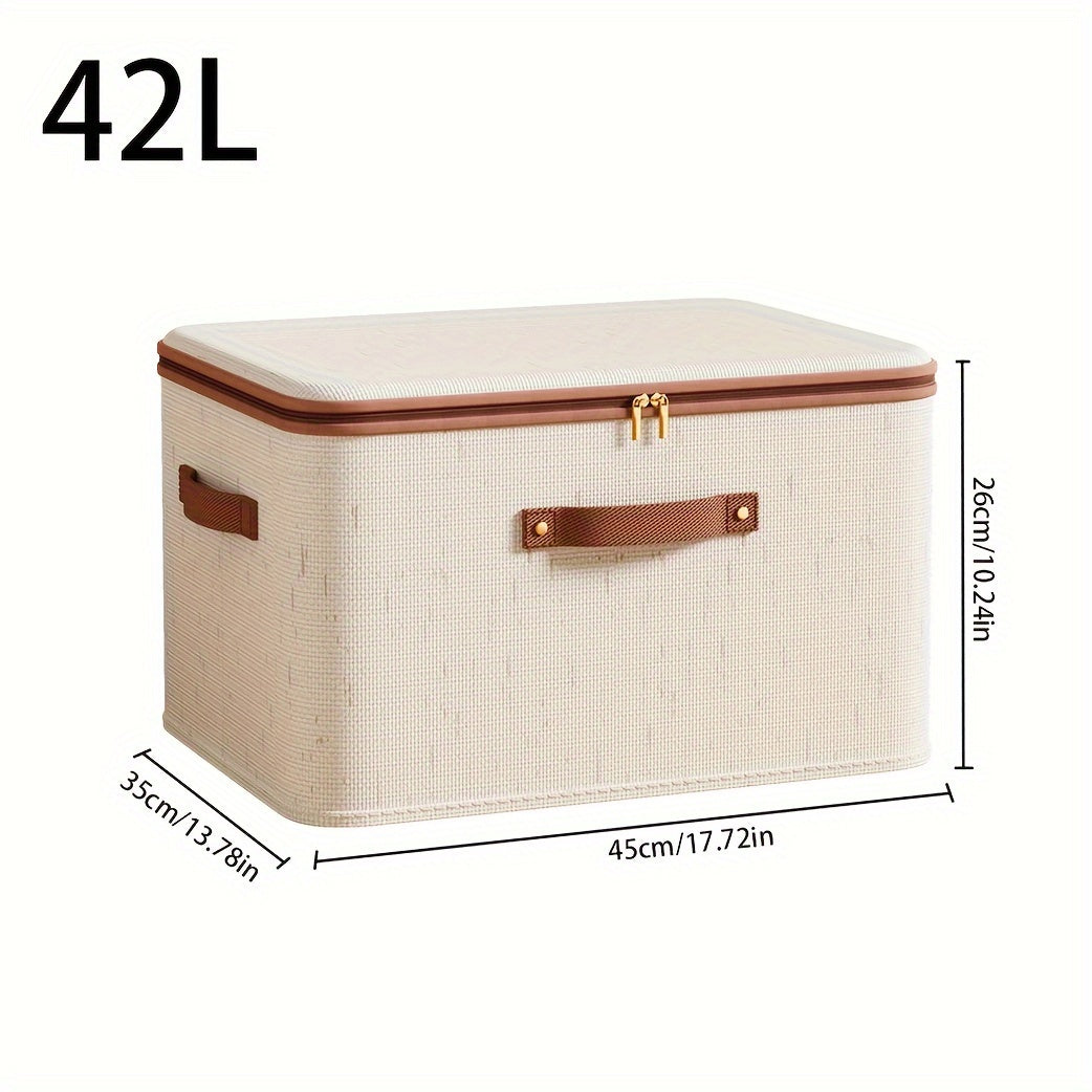 Portable Rural Style Organizer - Large Capacity Linen Storage Bin with Lid, Scratch & Wear Resistant; Foldable for Clothes, Blankets, Toys, Books