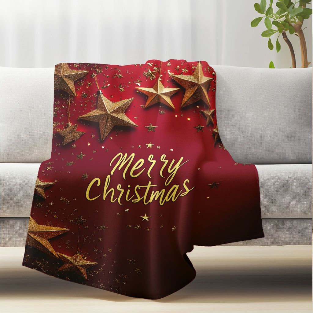 Soft and lightweight, this plush comfort blanket features a star and "Merry Christmas" print. Perfect for home leisure, office naps, or camping and car travel, this blanket is made with durable knit fabric in a contemporary style with mixed colors for