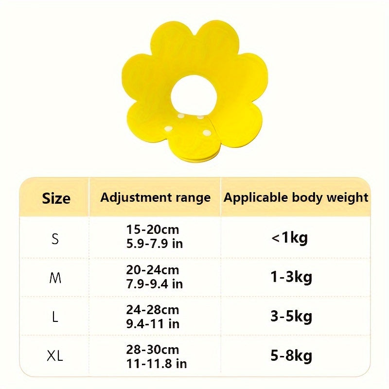 Sunflower-shaped cat recovery collar for post-surgery, adjustable Elizabeth collar for wound healing.