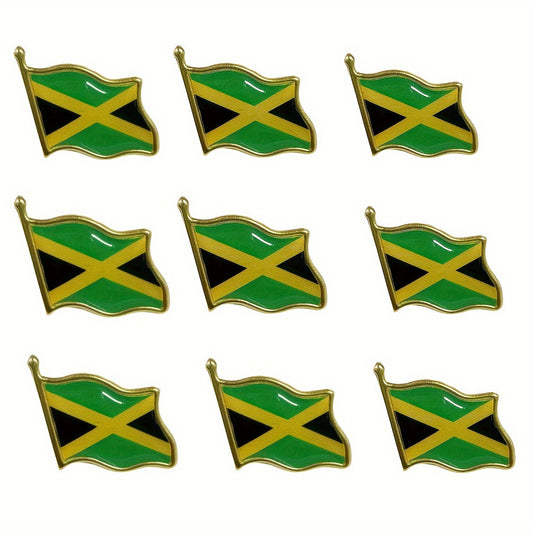 A set of 20 vintage Jamaican flag brooches, crafted from square alloy pins perfect for clothing and accessories.