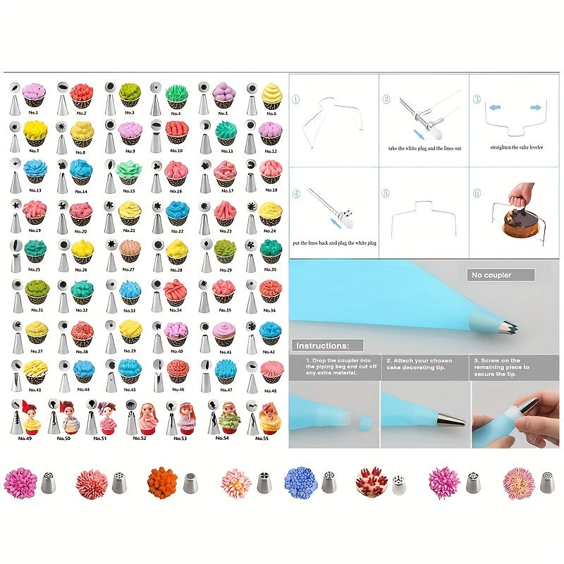 137-piece Cake Decorating Kit with Turntable, Pastry Piping Bag, Russian Piping Tips, and other Accessories - Perfect for Beginners