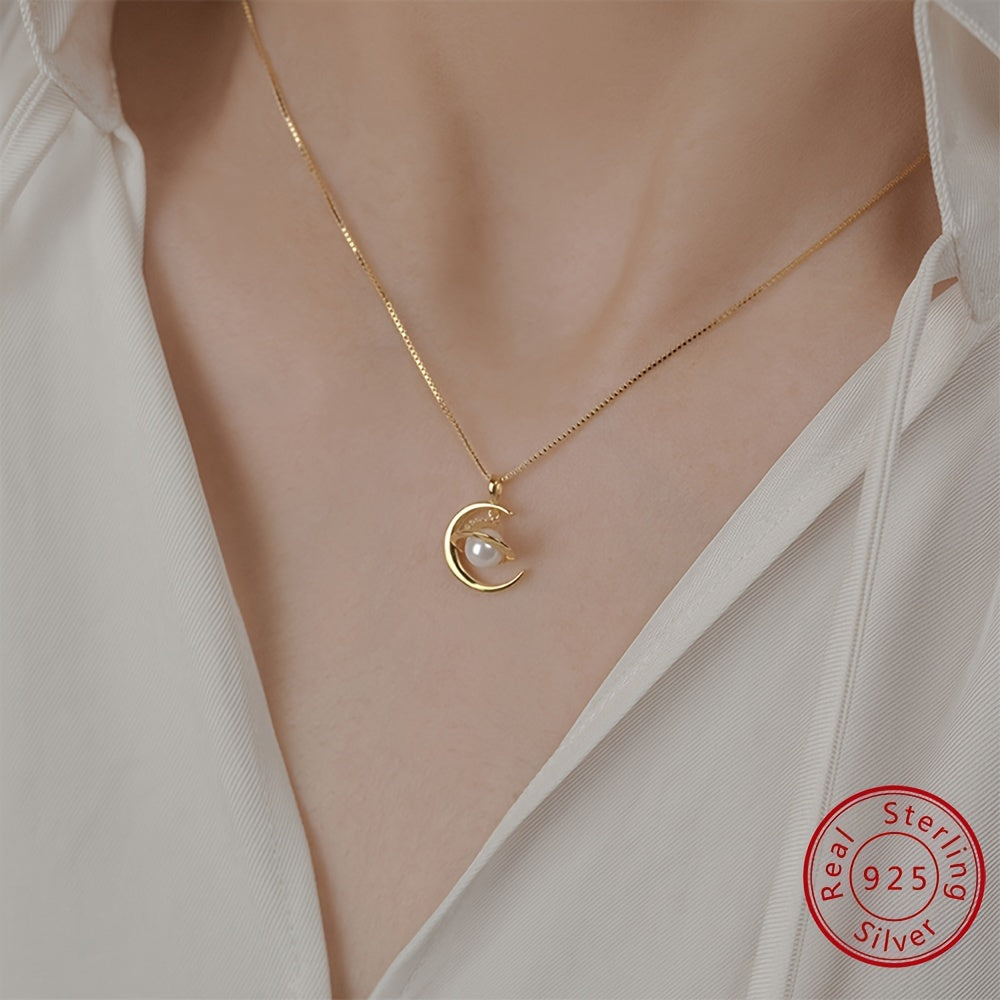 2.2 The Moon Around The Planet S925 Sterling Silver Pearl Pendant Necklace, an Exquisite and Elegant Gift for Girls on Valentine's Day or Birthday.