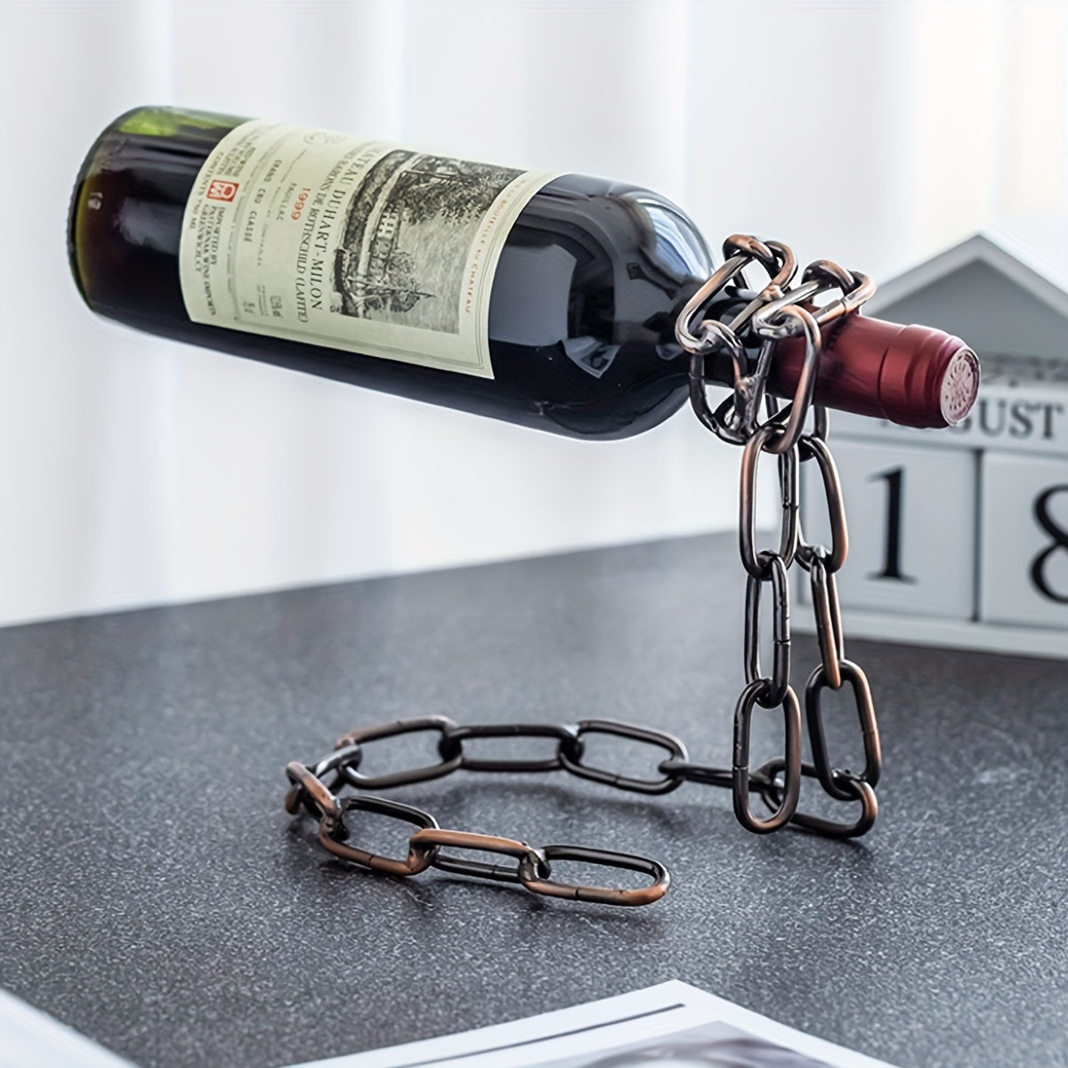 Iron Chain Wine Bottle Holder: Decorative Hanging Rack, Modern Home Decor Accessory - 1pc