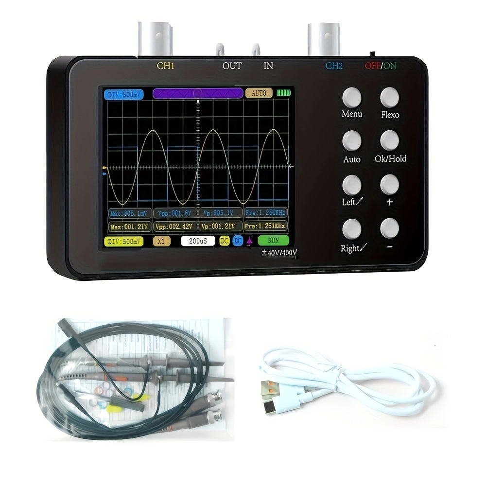 1pc Dual-channel Digital Oscilloscope with 10M Analogue Bandwidth, 50M Sampling Rate, Lissajous Patterns, and 6A Current Waveform.