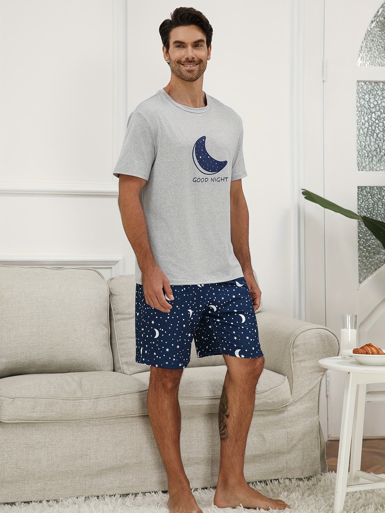 Men's Spring/Summer Moon Print Pajama Set