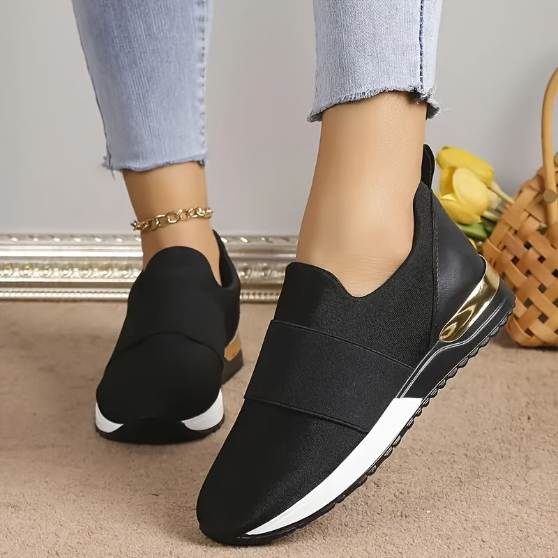 Women's slip-on sneakers with lightweight canvas upper, mesh lining, and non-slip sole, suitable for all seasons and hand washable.