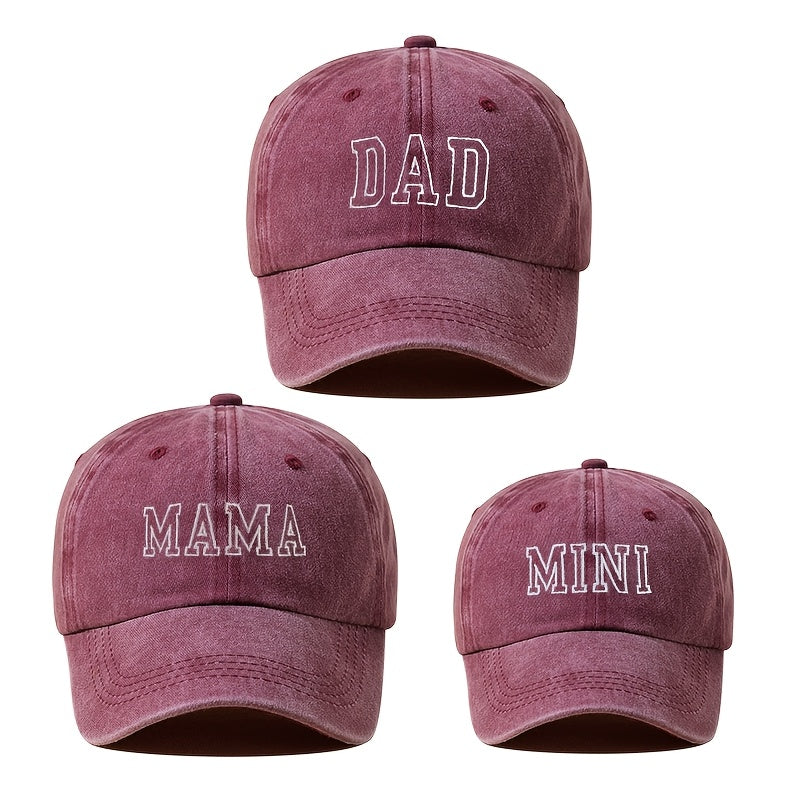 3-pack family set of polyester baseball caps with embroidered slogans, stretch fit, snap closure, lightweight, breathable, all-season wear. Features Ramadan theme and flags pattern for