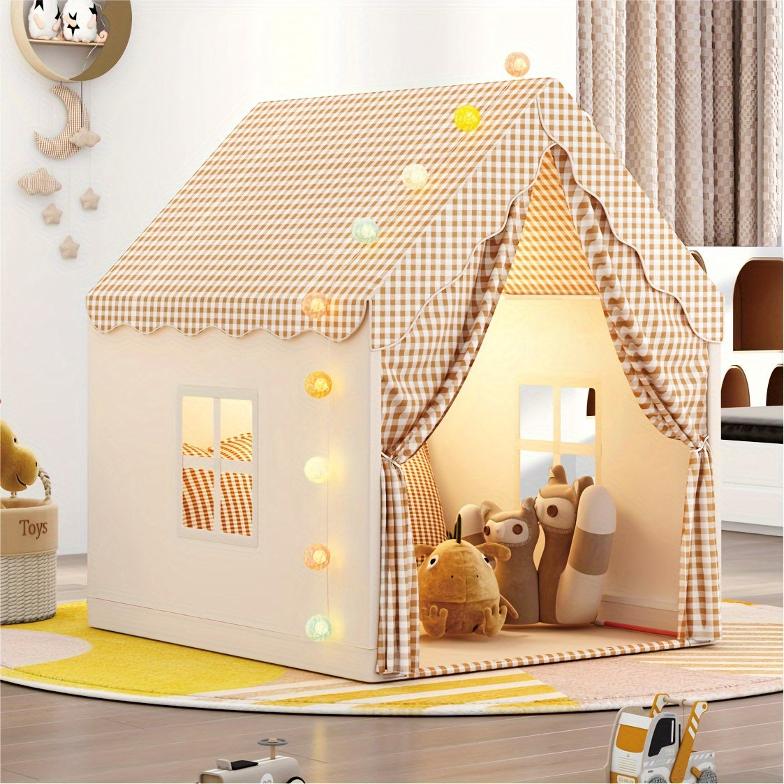 Indoor playhouse castle tent made of polyester & PVC, perfect for pretend play and holiday gifts (excluding lights)