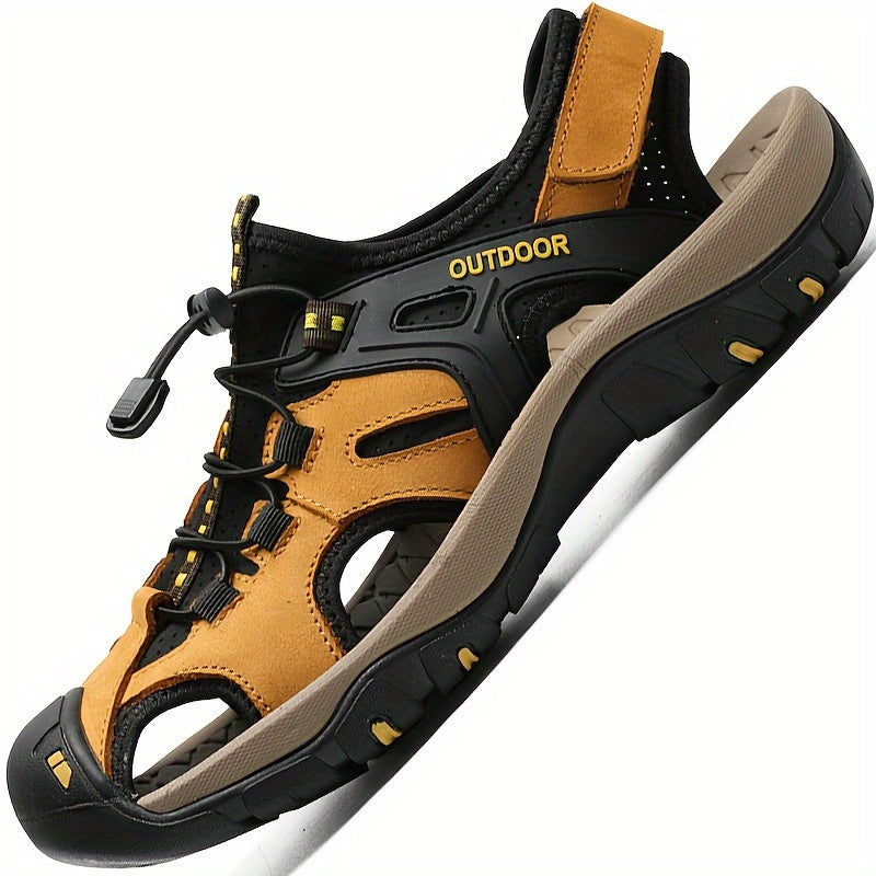 Breathable hiking shoes for men with non-slip rubber sole, durable fabric upper, and elastic band closure for outdoor activities.