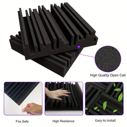 36pcs Black sound absorbing foam boards with flame retardant properties, suitable for use in various spaces such as offices, recording studios, music rooms, game rooms, home theaters