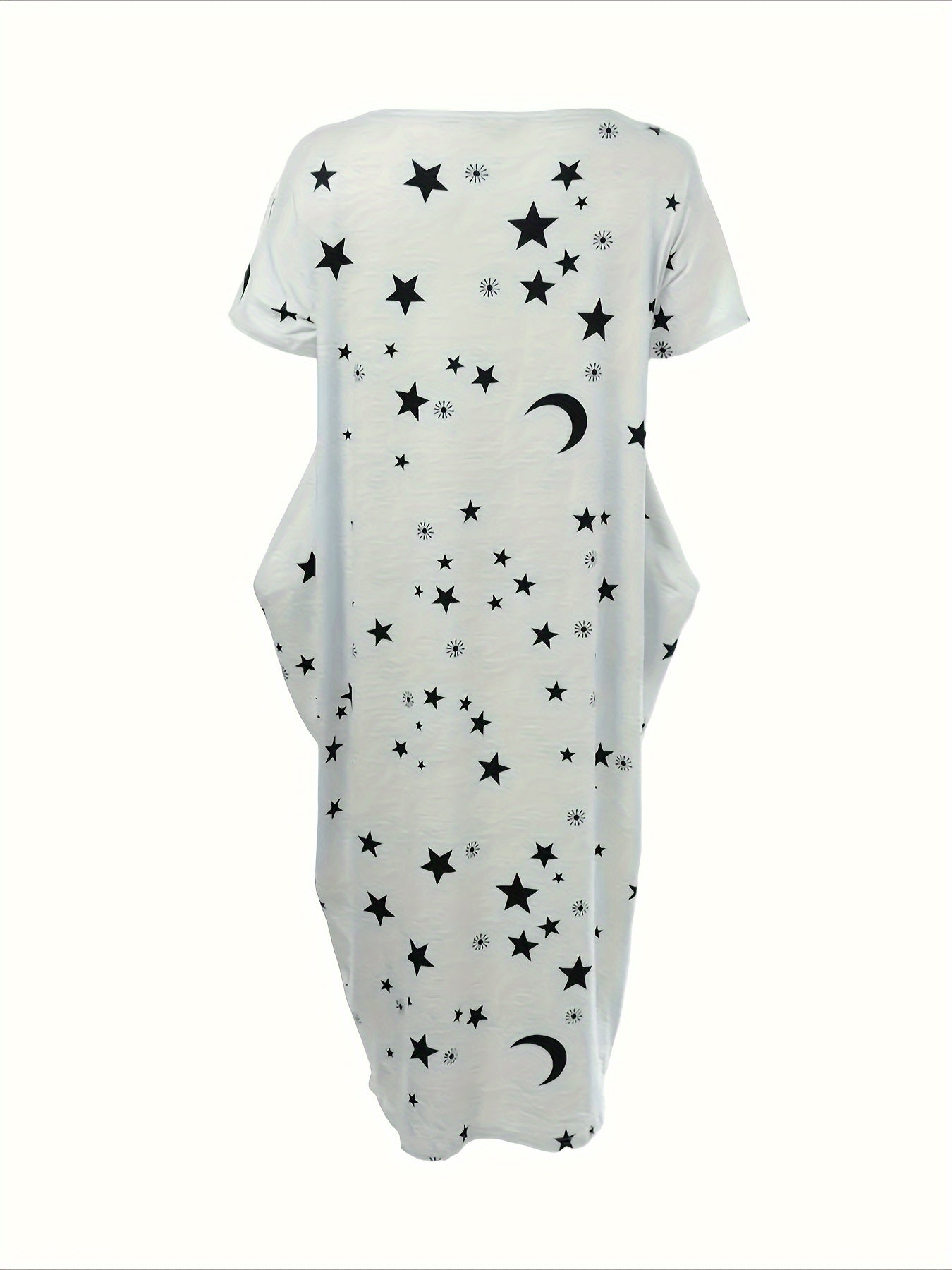 Casual maxi dress with butterfly print, boat neck, and pockets for women, perfect for lounging or as a nightgown.