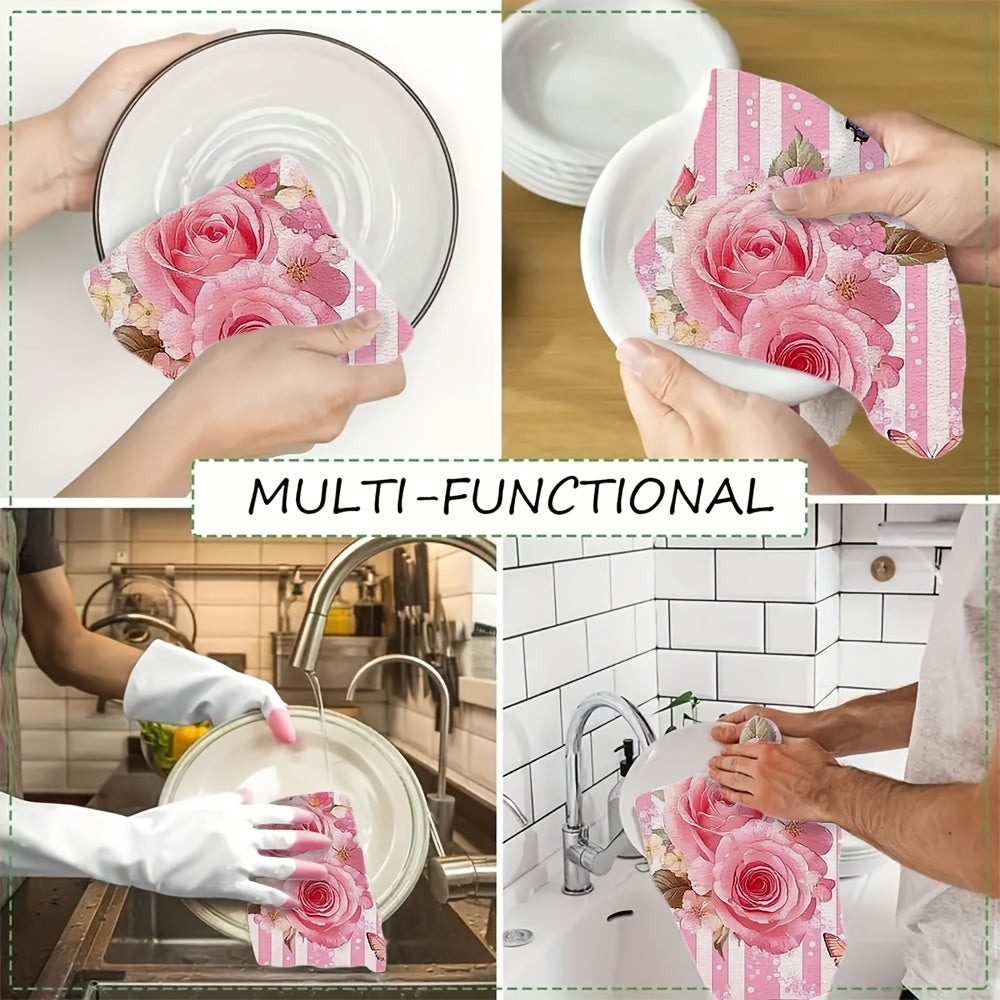 Set of 2 Kitchen Towels featuring pink roses and butterflies. Ideal for holiday decor, these ultra soft and highly absorbent dish hand towels are perfect for your kitchen. Machine washable and measuring 16x24 inches. Get the 2KYSYS1225249 design as a