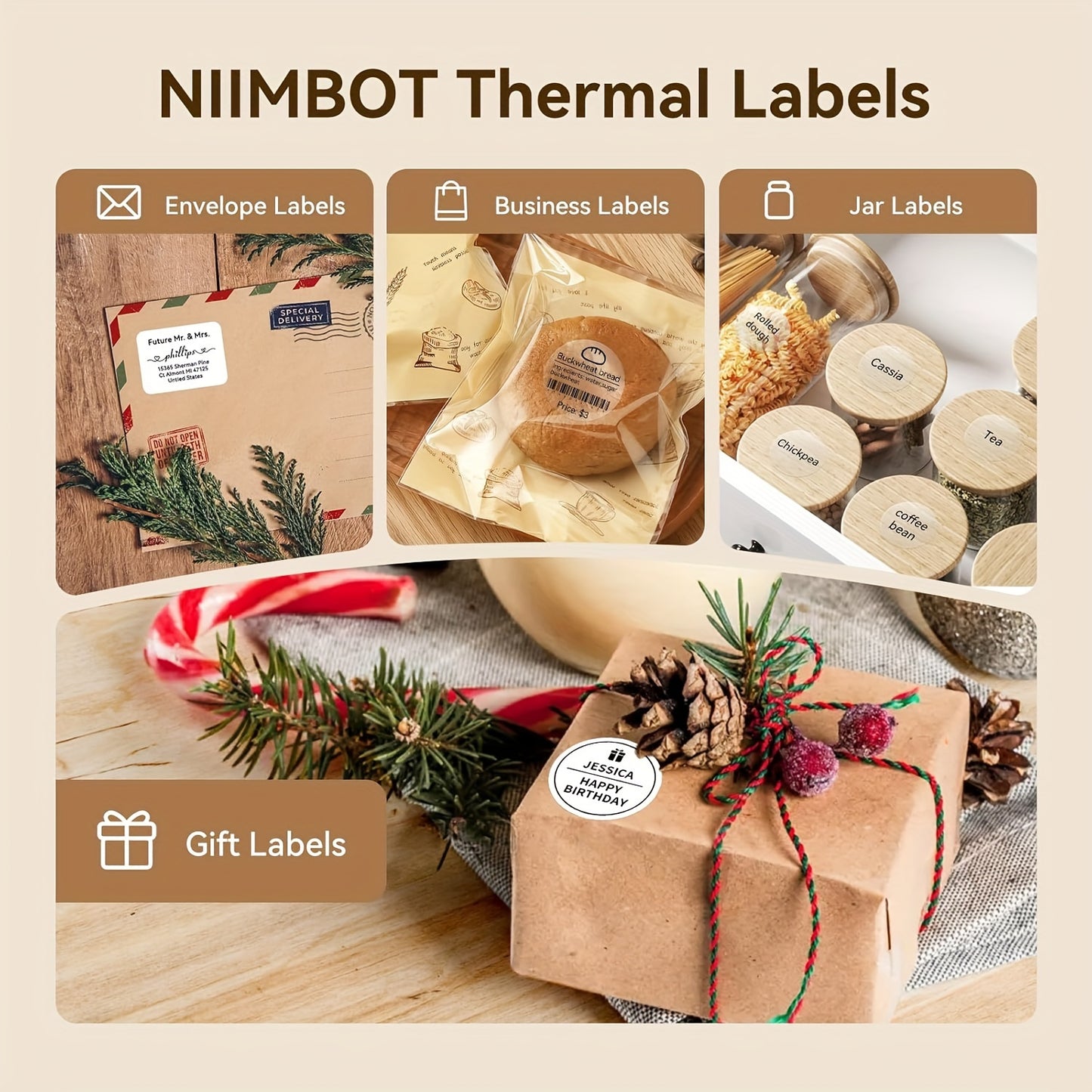 Compatible Thermal Transfer Labels for NIIMBOT B1/B21/B3S, 50x30mm, 230 Labels/roll, Waterproof, Oil-Resistant, White PVC Tape, 1 Roll