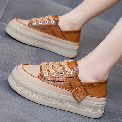 Women's Round Toe Sneakers with Non-Slip Sole, Lace-Up Casual Sports Shoes