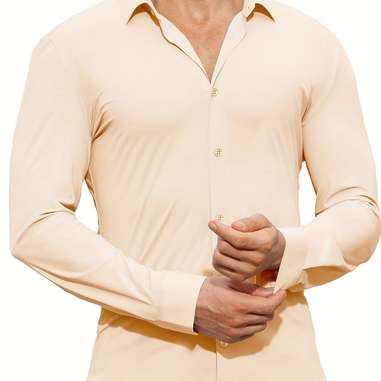 Men's Solid Color Long Sleeve Lapel Shirt, Perfect Casual Gift