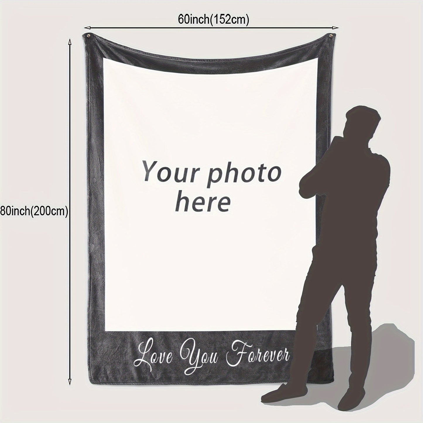 Customize your own photo blanket with a special message like "Love You Forever". Made with soft flannel material, this warm and allergy-free throw is ideal for use on the couch, sofa, bed, office, camping, or the beach. It makes the perfect gift for