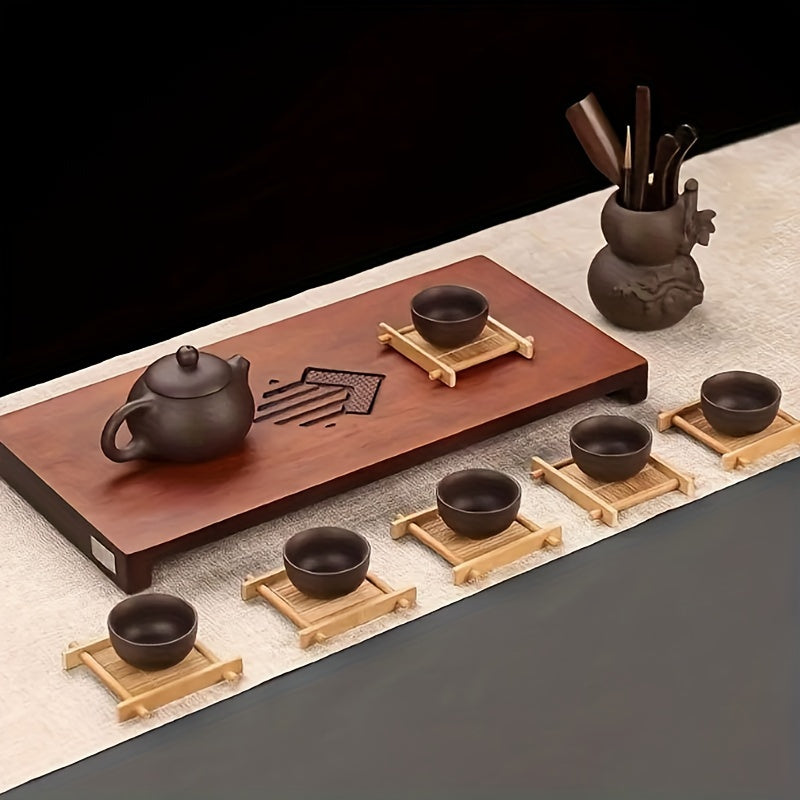 Bamboo Tea Coaster Set with Tray - Stylish and Functional Cup Mat for Home and Restaurant Use - Ideal for Holiday Celebrations and Special Occasions such as Halloween, Christmas, Ramadan, Elderly Appreciation Day, and Graduation Season.