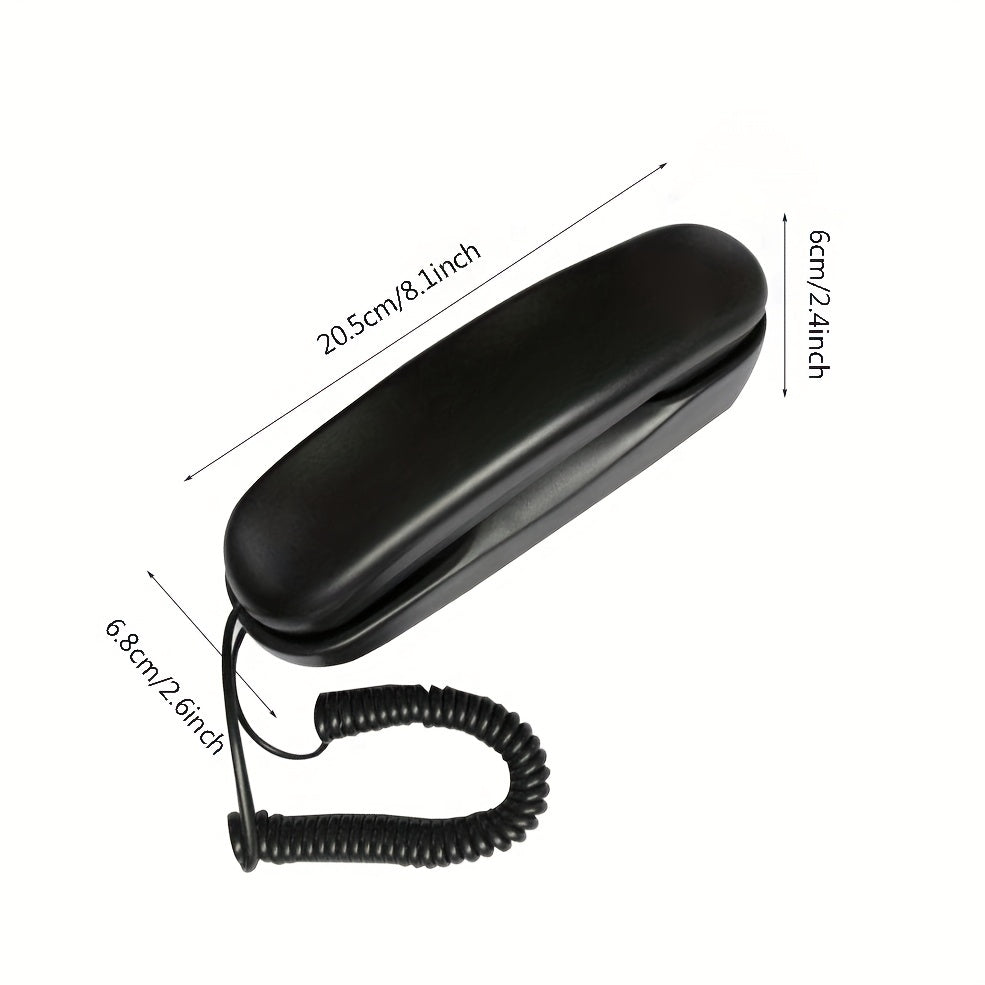 Black corded phone for seniors can be mounted on desk or wall.