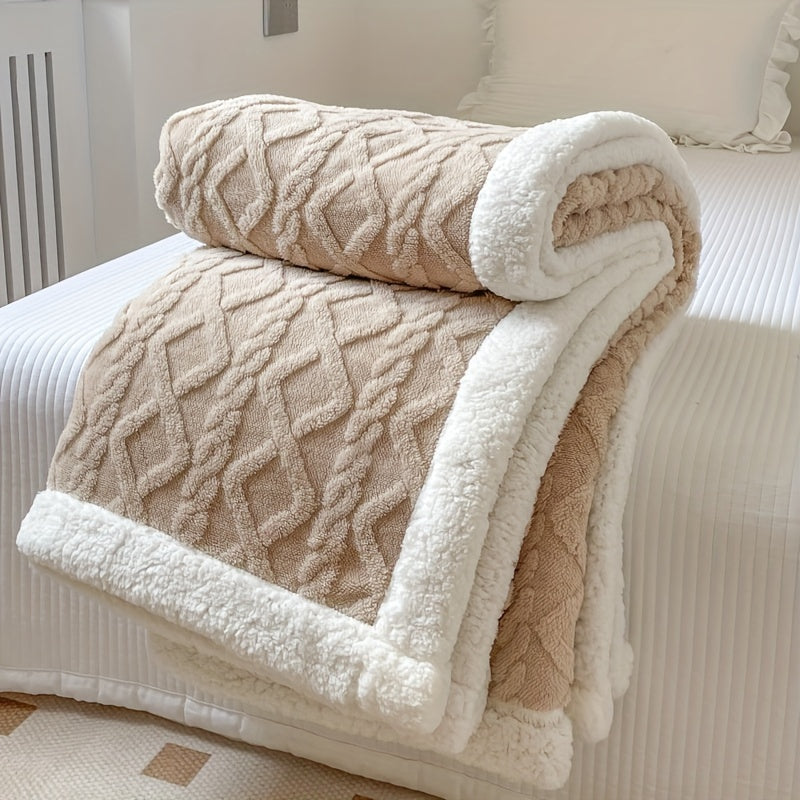 Luxurious Champagne Microfiber Blanket with Elegant 3D Diamond Pattern - Lightweight, Fluffy, Ideal for All-Season Comfort and various uses.