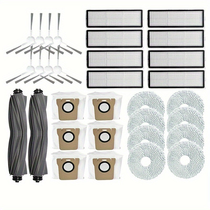 Spare parts set for Dreame Bot L10s Pro and L10s Ultra robot vacuum cleaners, including 32pcs of side brushes, filters, mops, rags, and dust bags.