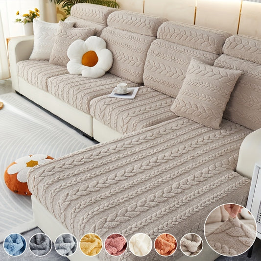 Wheat Sheaf Pattern Plush Sofa Cover, Cat Scratch Resistant, Elastic Fit for 1-4 Seater Sofas, Non-Slip, Machine Washable, Ideal for Multiple Rooms