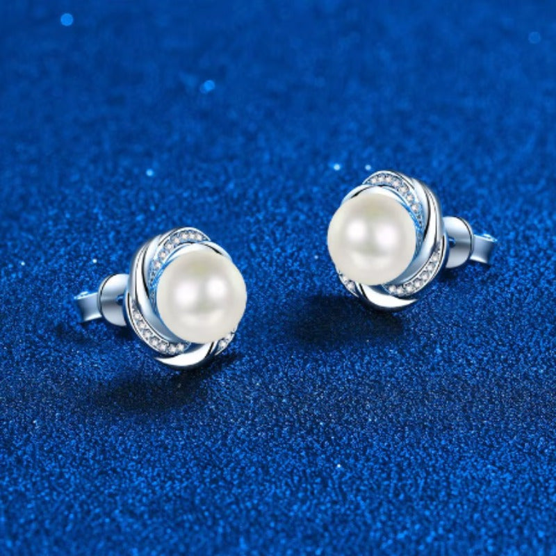 Pair of Freshwater Pearl Earrings, 925 Sterling Silver Plum Blossom Studs, Fine Jewelry for Women - Perfect Gift for Banquets, Parties, Holidays, Birthdays, Weddings, and Anniversaries - Unique and Exquisite Accessories