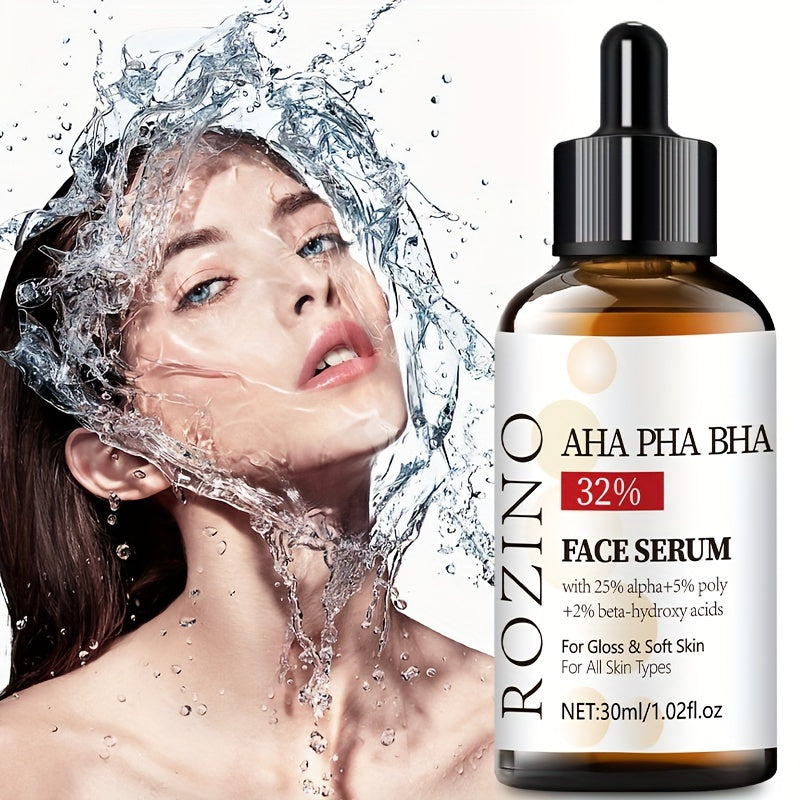 ROZINO 30ml Face Serum with AHA 32% + BHA 3% - Deep hydration, smooths lines & pores, fragrance-free, hypoallergenic. Suitable for all skin types, including sensitive.