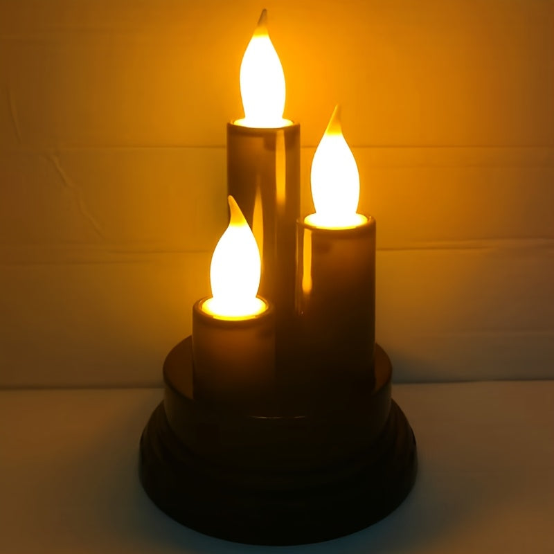 3 flameless gold electronic candles for Halloween, Christmas, parties, camping, weddings, and home decor.