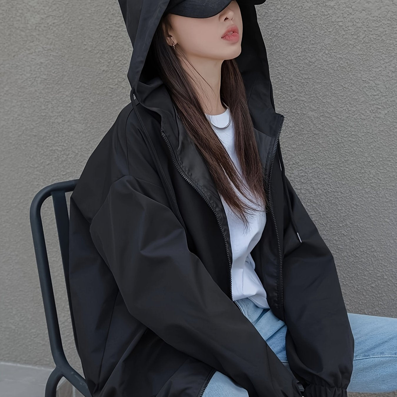 Customized Development Drop Shoulder Drawstring Hooded Jacket