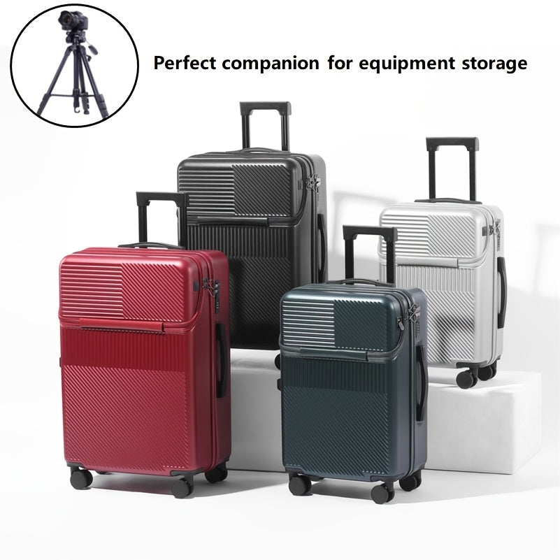 20-inch cabin suitcase with USB charging port, multi compartments, and front opening. Ideal for storing and protecting photography accessories and electronic equipment. Available in black