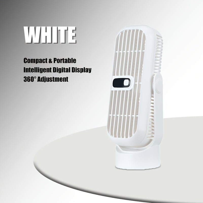 Get the 1pc Super Silent USB Rechargeable Desktop Tower Fan with 5 different speeds, a long-lasting battery, and powerful wind output. This fan features an LED display and a portable, bladeless design for safety. It is perfect for use in homes, offices