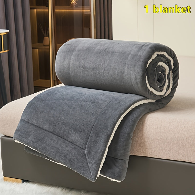 Stay cozy with the Contemporary Milk Velvet Reversible Sherpa Fleece Blanket in Solid Deep Gray. This soft and warm polyester throw is perfect for the sofa, bed, travel, and camping. Easily machine washable with no fading, this all-season multipurpose