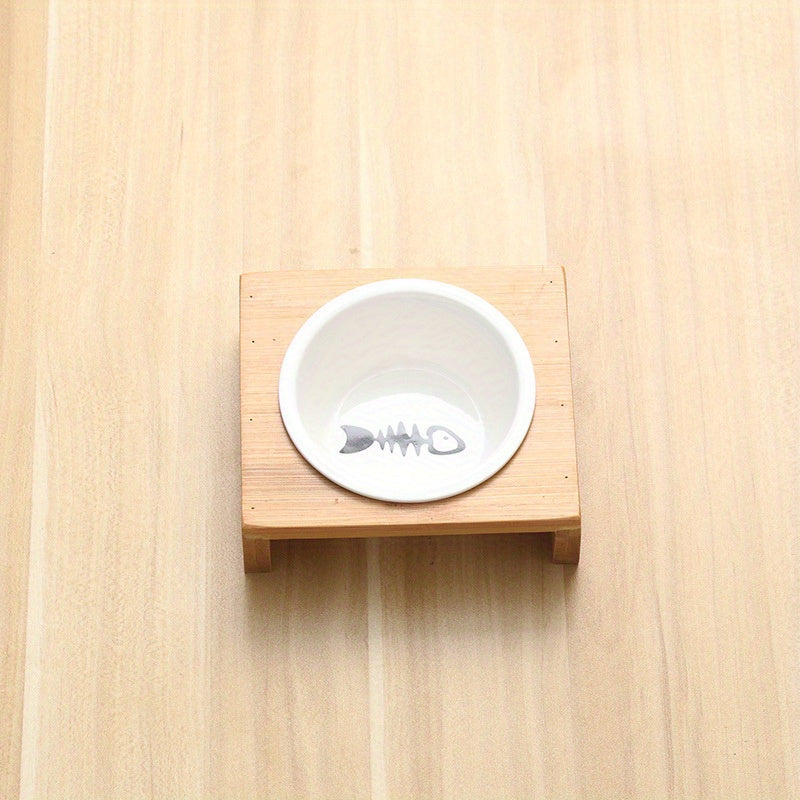 Ceramic Cat Bowls with Bamboo Stand: Ideal for Indoor Cats!