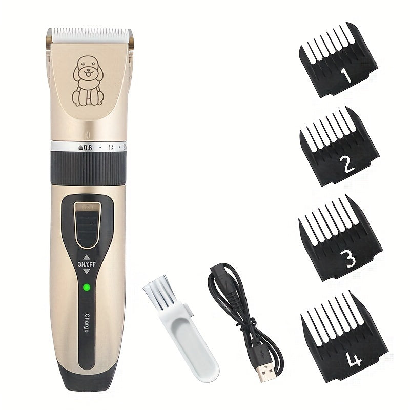 Low noise rechargeable pet trimmer for dogs with limit comb.