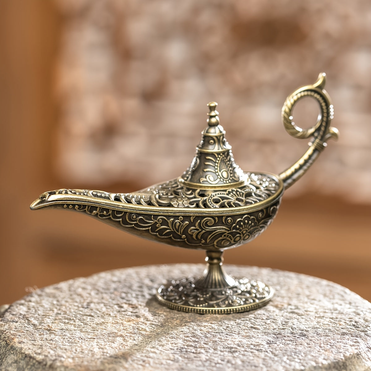 Aladdin's Magic Lamp Incense Burner: Antique metal holder for Frankincense and Tibetan Incense, with air purification for festive home fragrance on holidays.