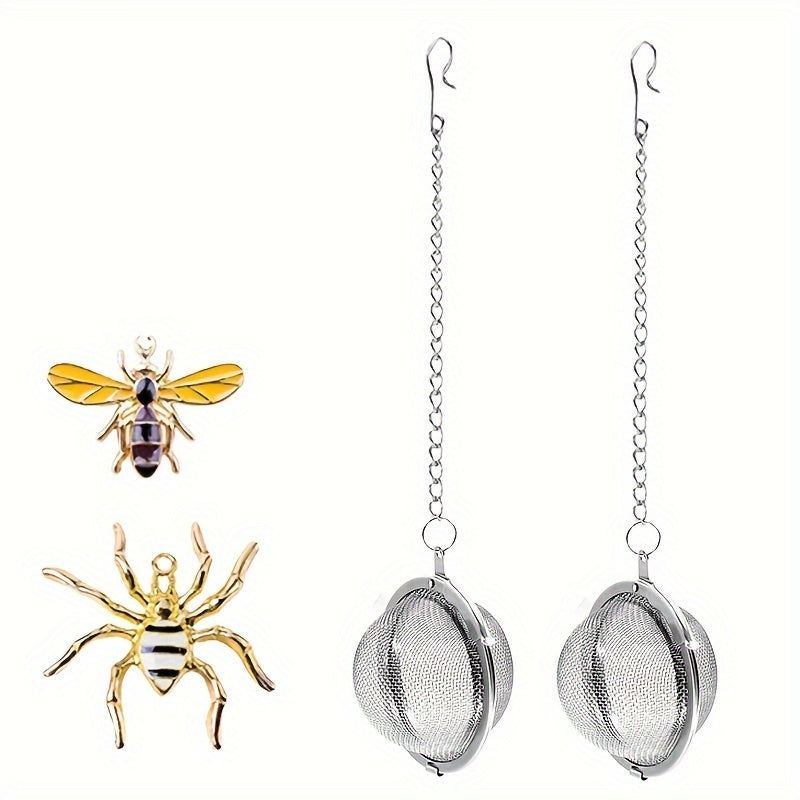 Handmade Tea Infuser Set with Honey Bee and Spider Design - Includes 2 Tea Strainers and Bee Charm Pendant - Perfect for Loose Leaf Tea Steeping