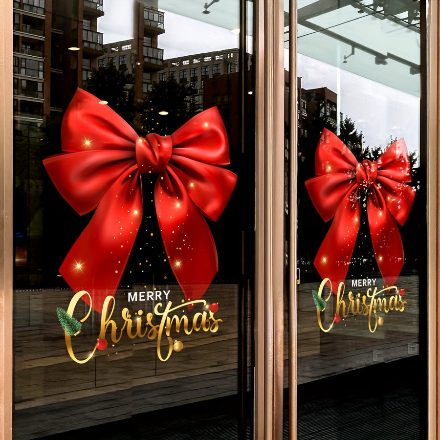 1 piece of International Style Christmas Bow Window Film featuring PVC Static Cling Decoration, 12mil Thickness. Perfect Holiday Shop Window Decals for creating a Festive Ambiance.