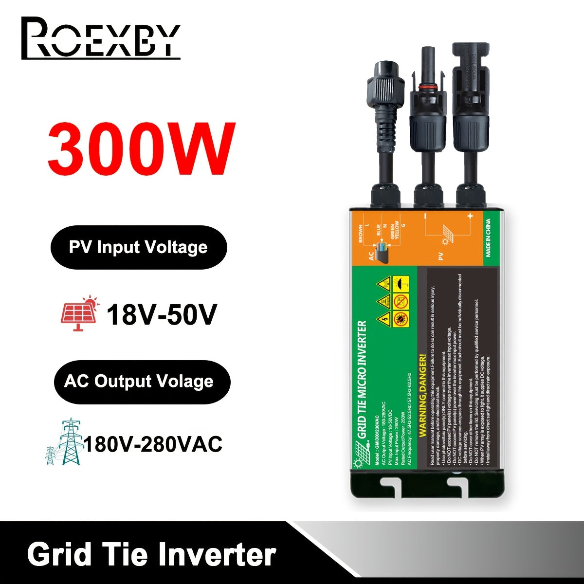 ROEXBY Solar PV Grid Tie Micro Inverter, 300W-700W, DC18V-50V to AC110V-280V, High-Efficiency Power Conversion for Home & Office, Micro Grid Inverter, 350W-600W, Solar Input, AC80V-220V