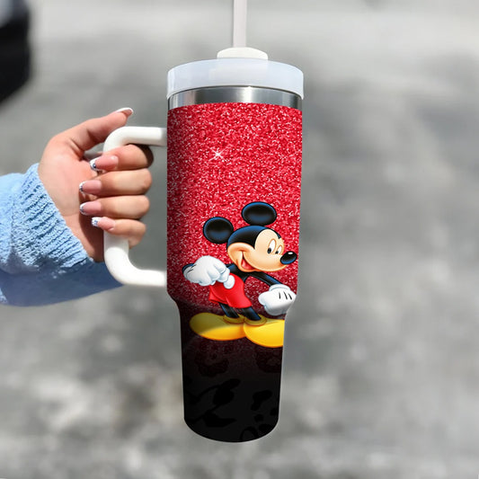 Mickey Mouse 40oz Stainless Steel Tumbler with Handle, Straw - BPA-Free, Ideal for Home & Car