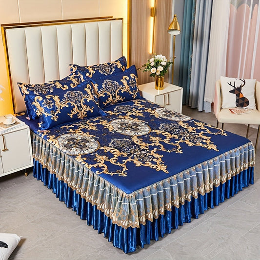 Stay cool this summer with our 3-piece Viscose Mat set, including 1 Viscose Mat and 2 Pillowcases (core not included). This breathable and soft folding bed skirt style mat features a luxurious vintage European printed lace design, perfect for adding a