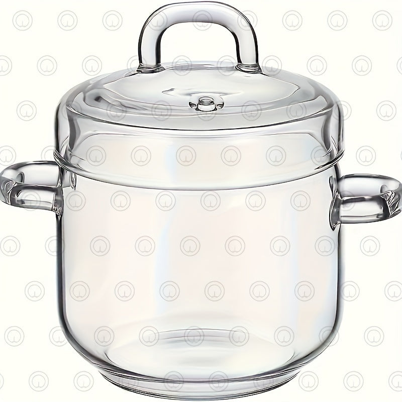 Glass Stockpot with Lid, 13.53oz Borosilicate Cooking Pot - Microwave Safe, Perfect for Cooking Soup, Bird's Nest, Custard, Pudding, Eggs, Milk - Adorable Design for Single Serve, Essential Kitchen Cookware